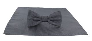 Grey Semi Plain Bow Tie & Pocket Square Set