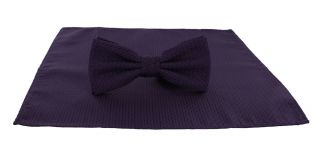 Purple Semi Plain Bow Tie & Pocket Square Set