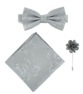 Silver Occasions Floral Ready Tied Bow Tie, Pocket Square & lapel Pin Set