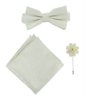 Ivory Occasions Paisley Ready Tied Bow Tie, Pocket Square & lapel Pin Set