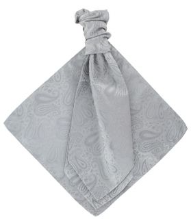 Silver Tonal Paisley Cravat & Pocket Square Set 