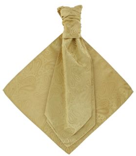 Gold Tonal Paisley Cravat & Pocket Square Set 