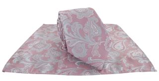 Pink Vintage Paisley Tie & Pocket Square Set