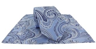 Blue Defined Paisley Tie & Pocket Square Set
