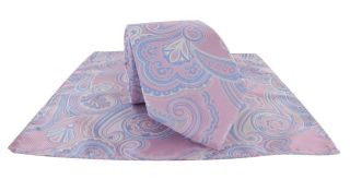 Pink Defined Paisley Tie & Pocket Square Set