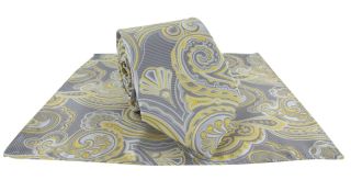 Yellow Defined Paisley Tie & Pocket Square Set