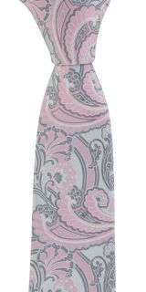 Silver & Pink Ornamental Paisley Tie & Pocket Square Set