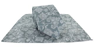 Grey Sprawling Floral Tie & Pocket Square Set