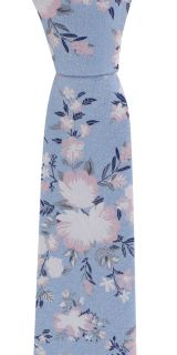 Blue & Pink Textured Springtime Floral Tie & Pocket Square Set