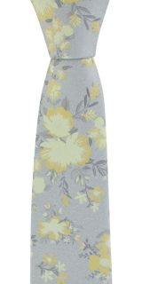 Silver & Yellow Textured Springtime Floral Tie & Pocket Square Set