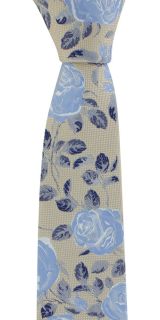 Taupe & Navy Textured Rose Floral Tie & Pocket Square Set