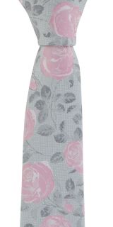 Silver & Pink Textured Rose Floral Tie & Pocket Square Set