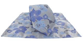 Blue Oversized Floral Tie & Pocket Square Set
