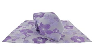 Purple Oversized Floral Tie & Pocket Square Set