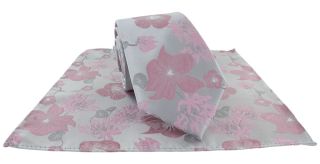 Pink Oversized Floral Tie & Pocket Square Set
