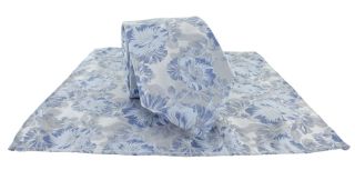 Blue Large Floral Tie & Pocket Square Set
