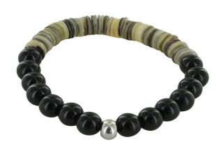 Black Agate & Smokey Mother of Pearl Bracelet