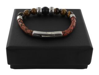 Brown Leather with Tiger Eye & Matt Agate Bracelet