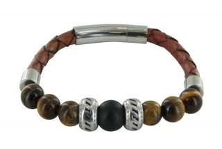 Brown Leather with Tiger Eye & Matt Agate Bracelet