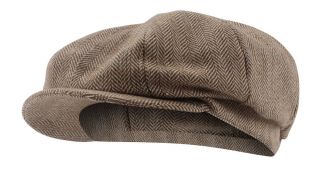 Beige Herringbone Baker Boy Hat