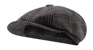 Black Grey Wine Large Check Baker Boy Hat