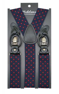 Navy with Red Spot Adjustable Braces