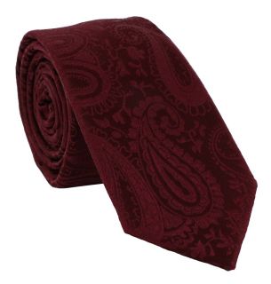 Boys Dark Red Tonal Paisley Tie & Pocket Square Set