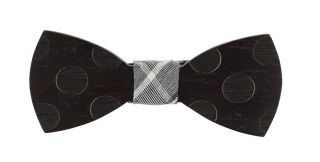 Grey Check Wooden Bow Tie & Pocket Square Set