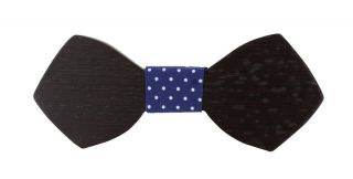 Navy Mini Spot Wooden Bow Tie & Pocket Square Set
