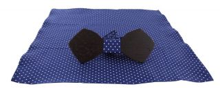 Navy Mini Spot Wooden Bow Tie & Pocket Square Set