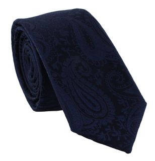 Boys Navy Tonal Paisley Tie & Pocket Square Set