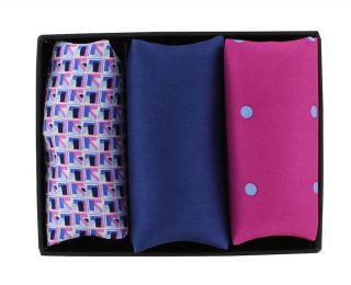 Pink Spot, Navy Plain, Pink Geo Pocket Square Gift Set