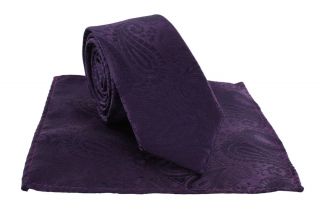 Boys Purple Tonal Paisley Tie & Pocket Square Set