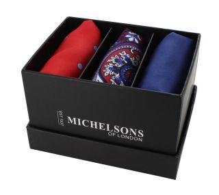 Red Spot, Blue & Red Paisley, Navy Plain Pocket Square Gift Set