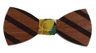 Tropical Flower Wooden Bow Tie & Pocket Square Set