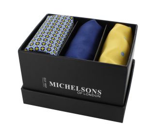 Yellow Spot Geo, Navy Plain, Yellow Spot Pocket Square Gift Set