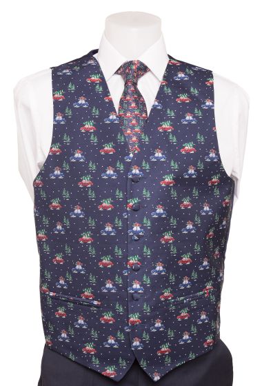 Neckwear and Accessories Navy Christmas Waistcoat Michelsons