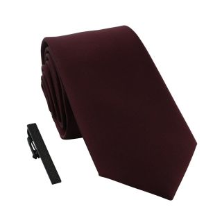 Burgundy Skinny Tie & Tie Clip