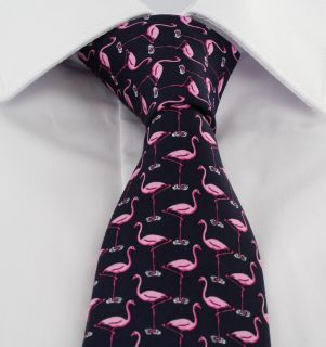 Navy Flamingo Silk Tie
