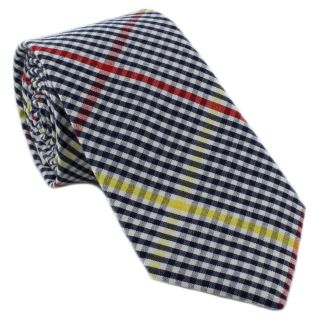 1937 London Navy Gingham Check Skinny Cotton Tie
