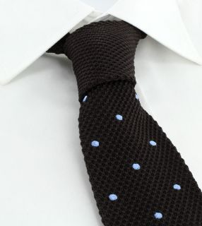 Brown with Blue Spots Skinny Silk Knitted Tie