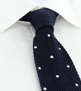 Navy with White Spots Skinny Silk Knitted Tie