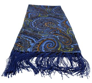 Light Blue Narrow Bright Paisley Silk Scarf