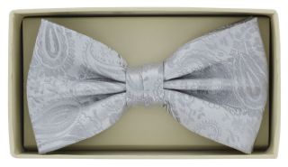 Silver Tonal Paisley Bow Tie