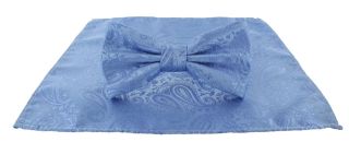 Light Blue Tonal Paisley Bow Tie & Pocket Square Set