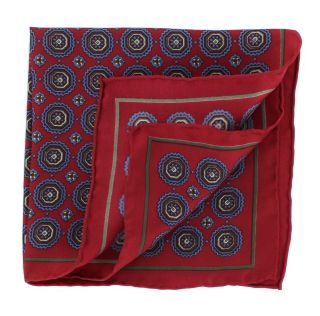 Red Vintage Medallion Silk Pocket Square