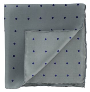 Grey with Navy Spots Silk Pocket Square
