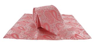 Coral Tonal Paisley Tie & Pocket Square Set
