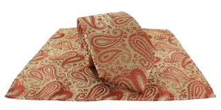 Dark Orange Tonal Paisley Tie & Pocket Square Set