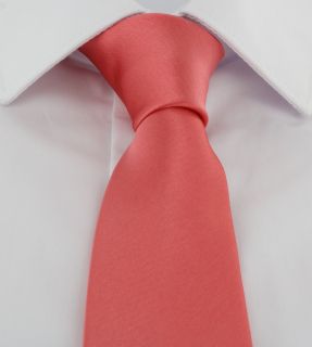 Coral Slim Satin Plain Tie & Pocket Square Set